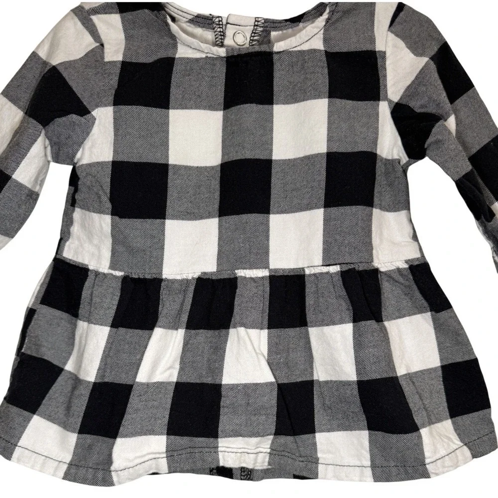 Carters Buffalo Check Plaid Back White L‎ Sleeve Peplum Dress Shirt Toddler 24M